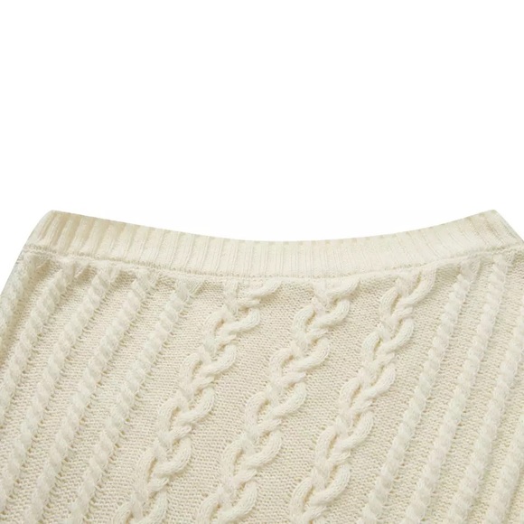 Lena Vie Romantic Cable Knit Cream Boat Neck Sweater Dress Soft Acrylic Knit - Picture 4 of 6